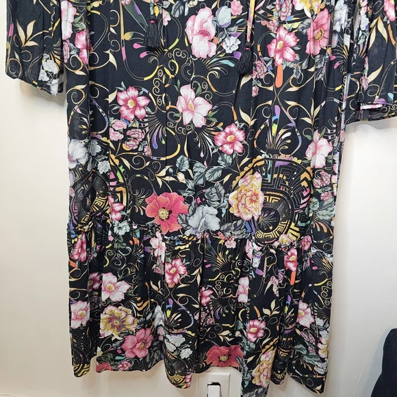 Johnny Was Naomi Peace Ruffle Tier Foral Black Dress Size Small - Picture 6 of 16